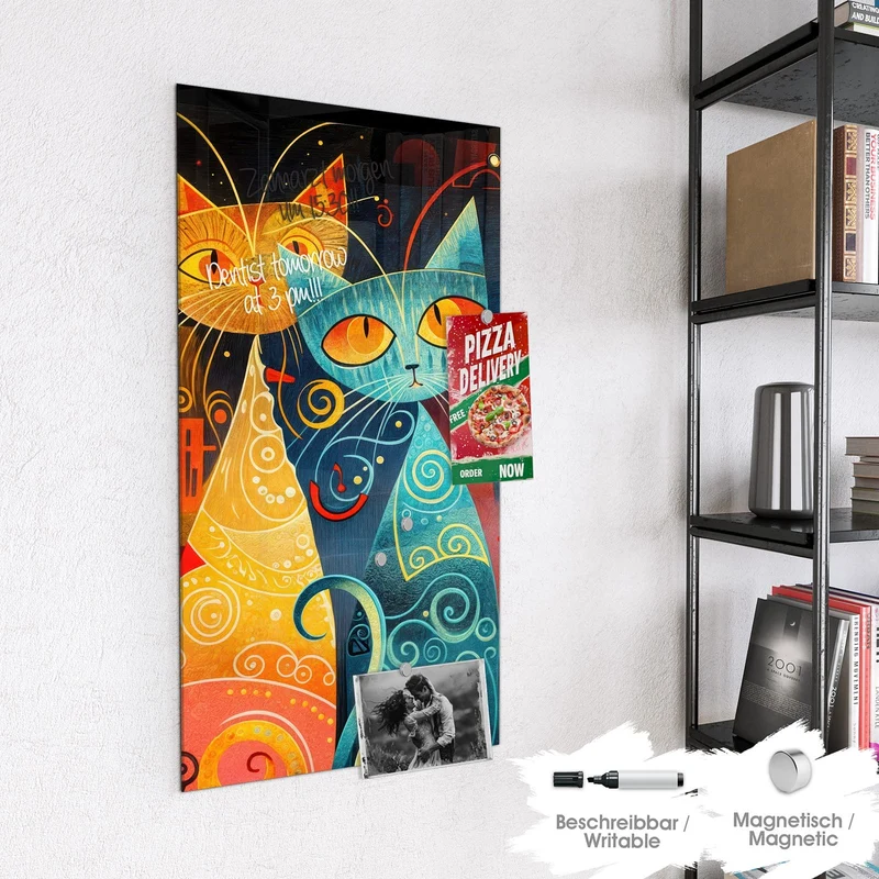 Glas Magnettafel - Verspielte Katzen