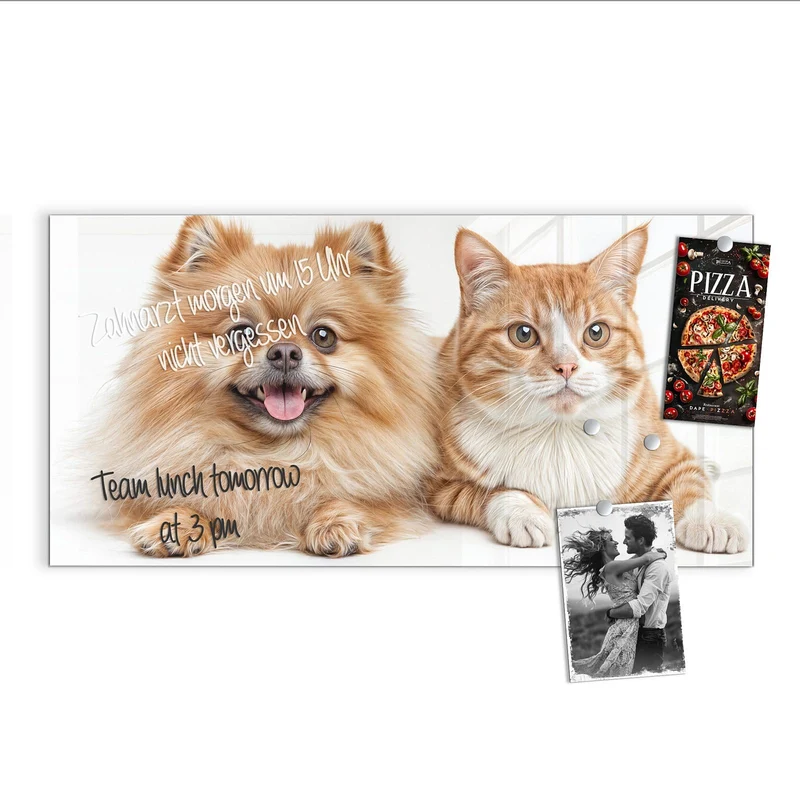Glas Magnettafel - Spitz und Katze