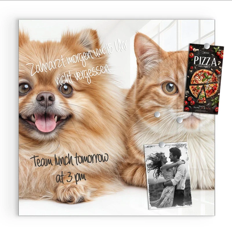 Glas Magnettafel - Spitz und Katze