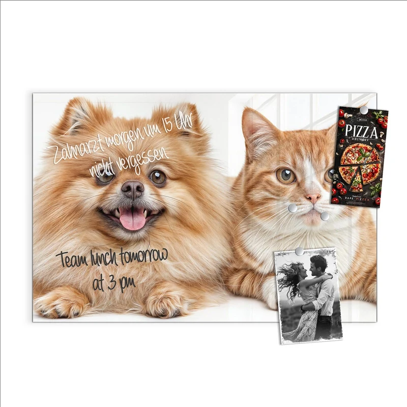 Glas Magnettafel - Spitz und Katze