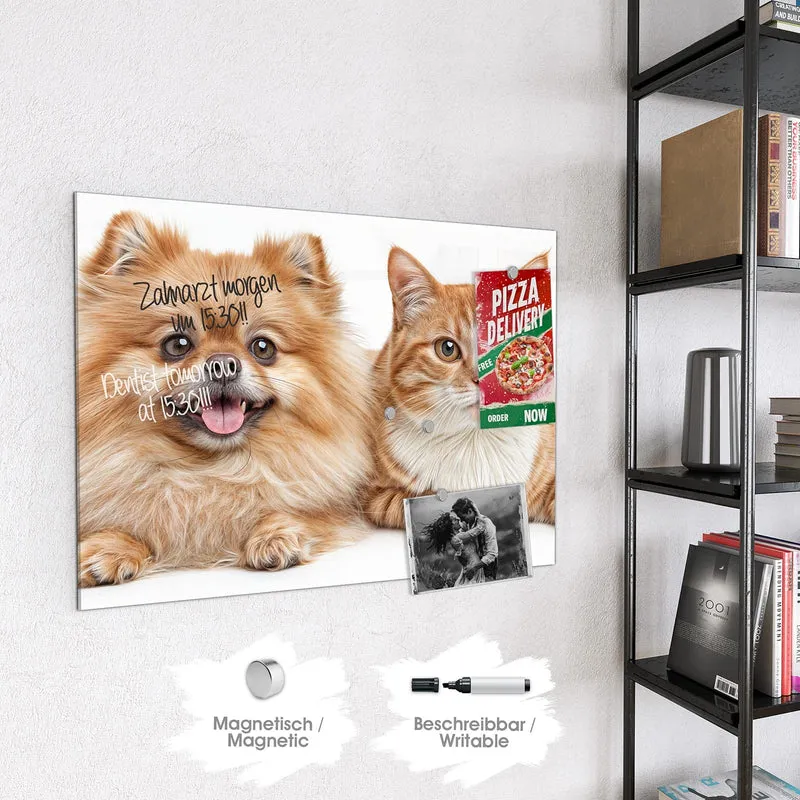 Glas Magnettafel - Spitz und Katze