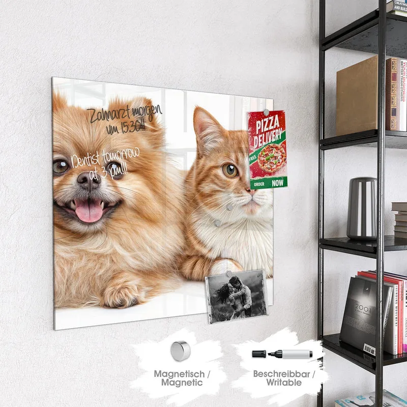 Glas Magnettafel - Spitz und Katze