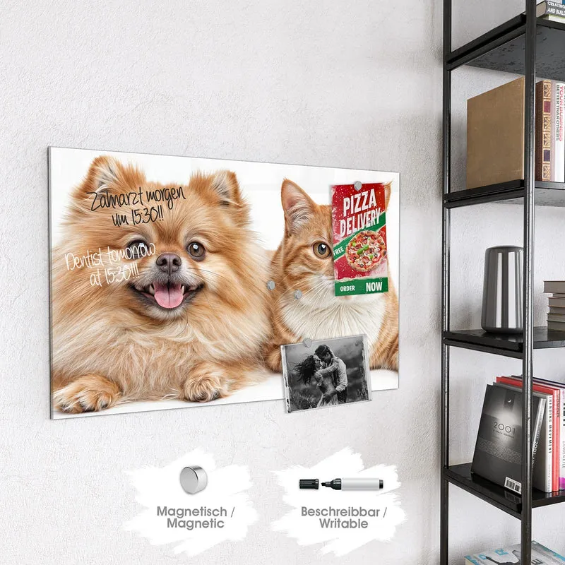 Glas Magnettafel - Spitz und Katze