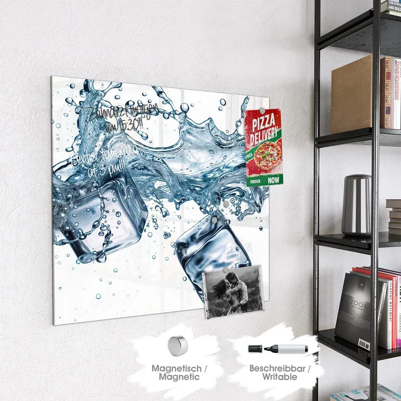 Glas Magnettafel - Eiswürfel im Wasser