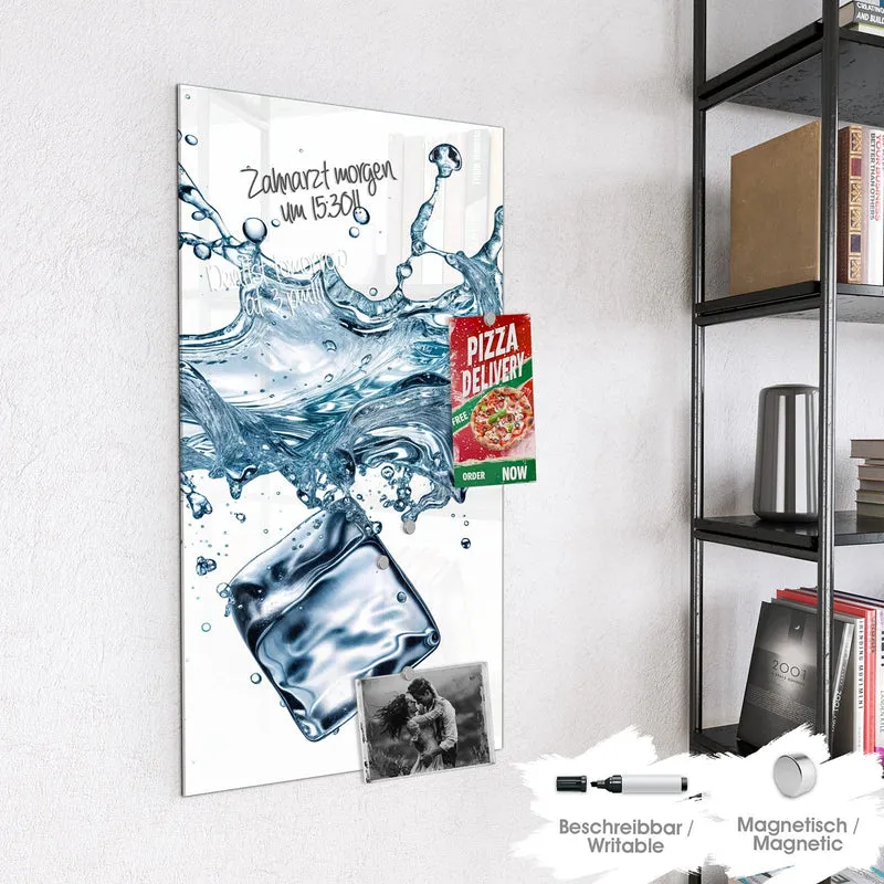 Glas Magnettafel - Eiswürfel im Wasser