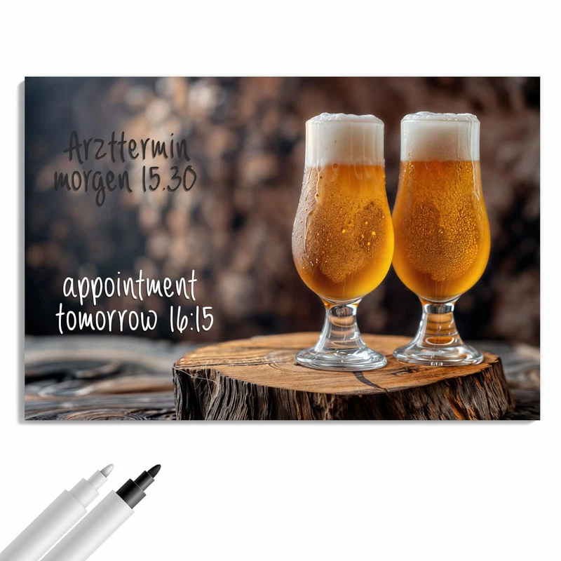 Metall Magnettafel - Bier auf Holzstumpf