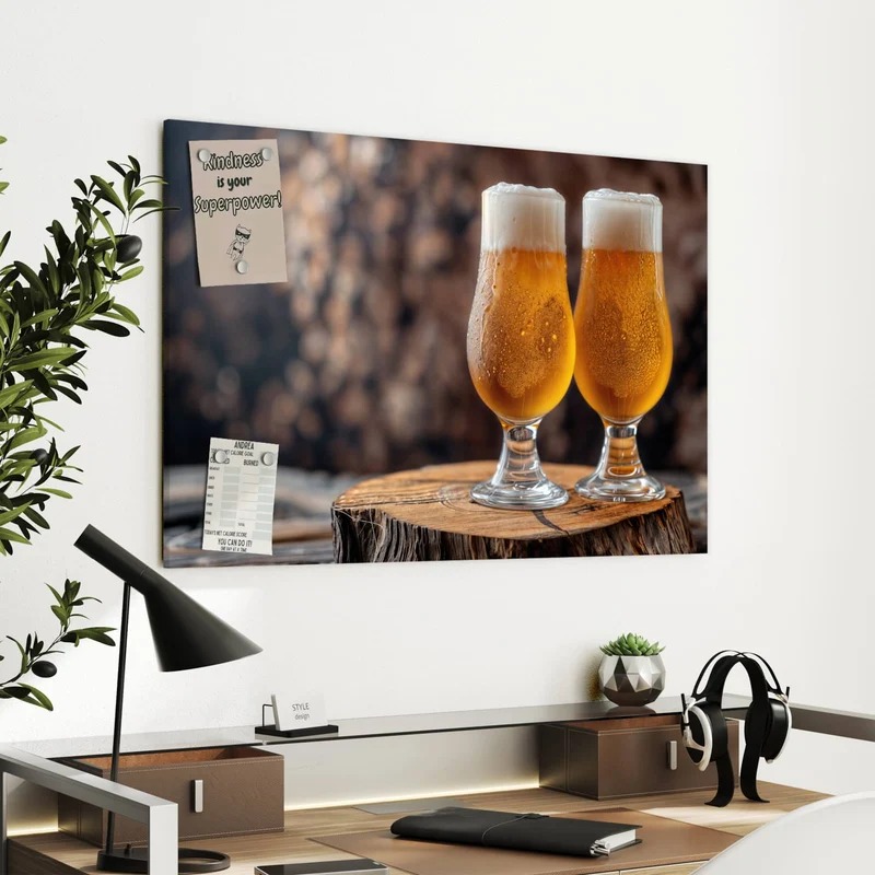 Metall Magnettafel - Bier auf Holzstumpf