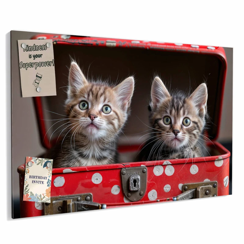 Metall Magnettafel - Katzen im Koffer