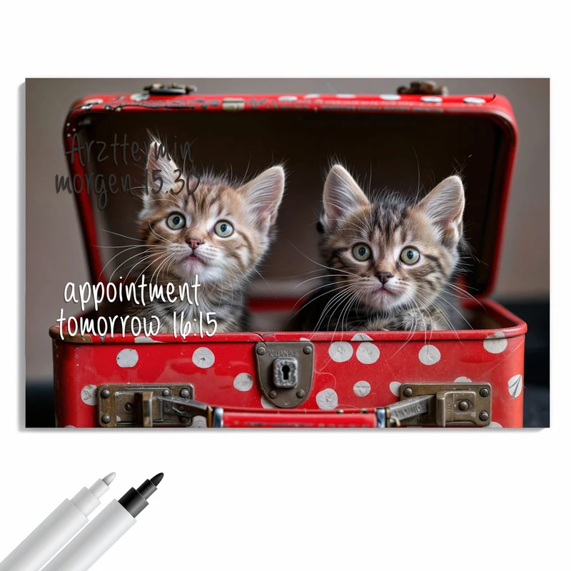 Metall Magnettafel - Katzen im Koffer