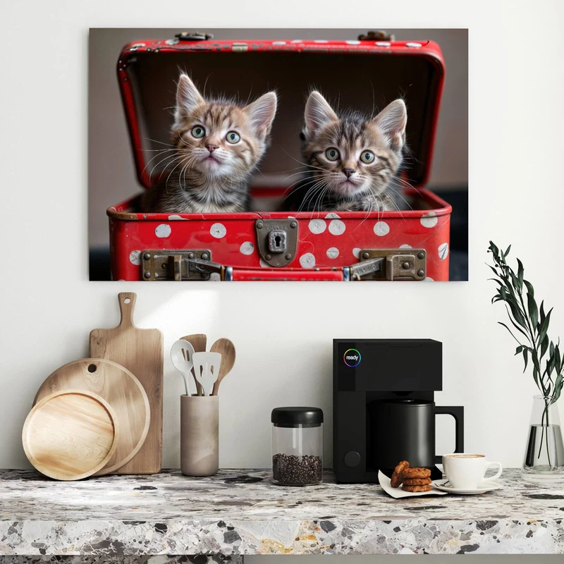 Metall Magnettafel - Katzen im Koffer