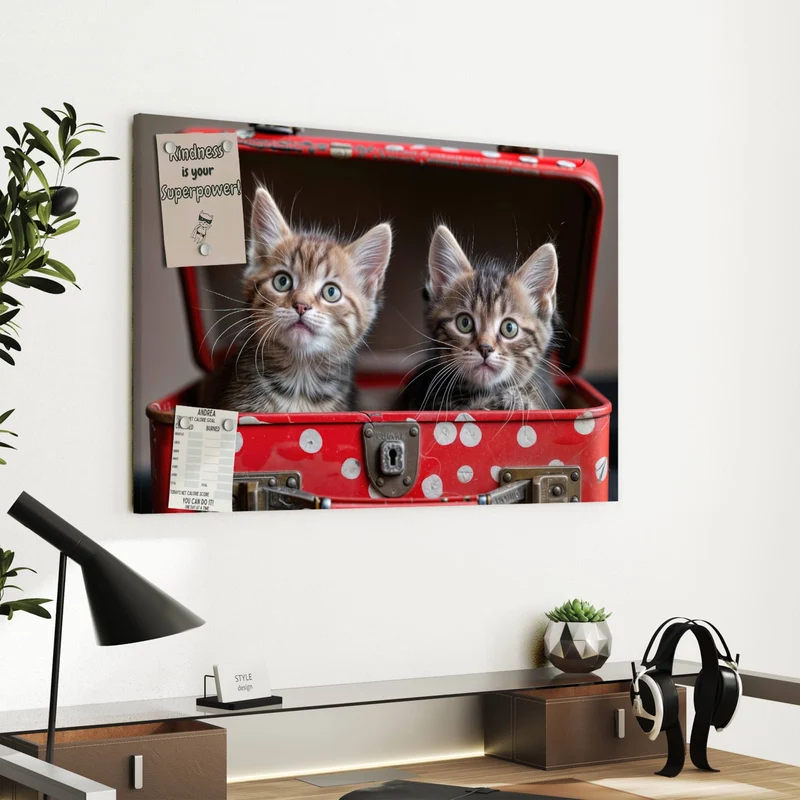 Metall Magnettafel - Katzen im Koffer