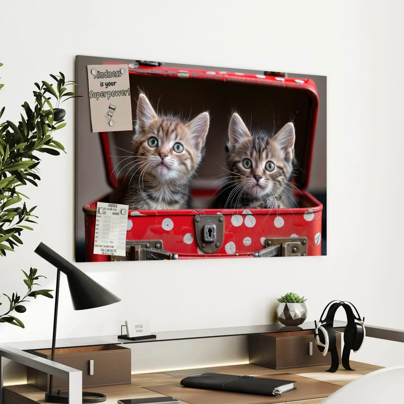 Metall Magnettafel - Katzen im Koffer