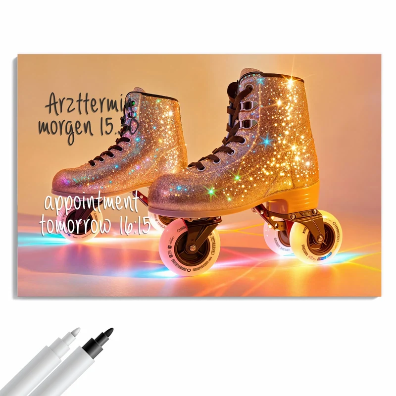 Metall Magnettafel - Glitzernde Rollschuhe