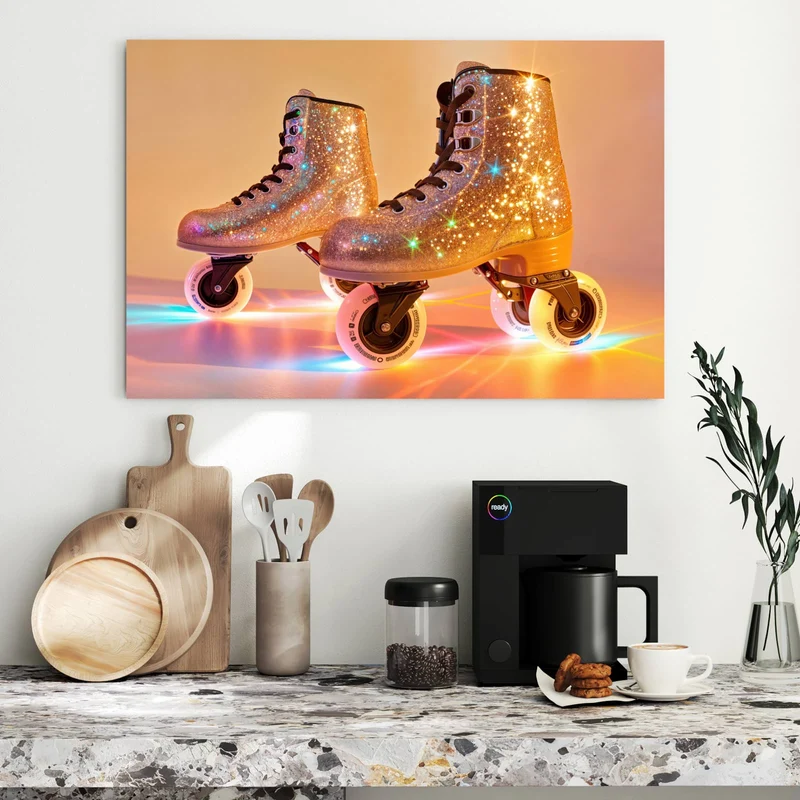 Metall Magnettafel - Glitzernde Rollschuhe