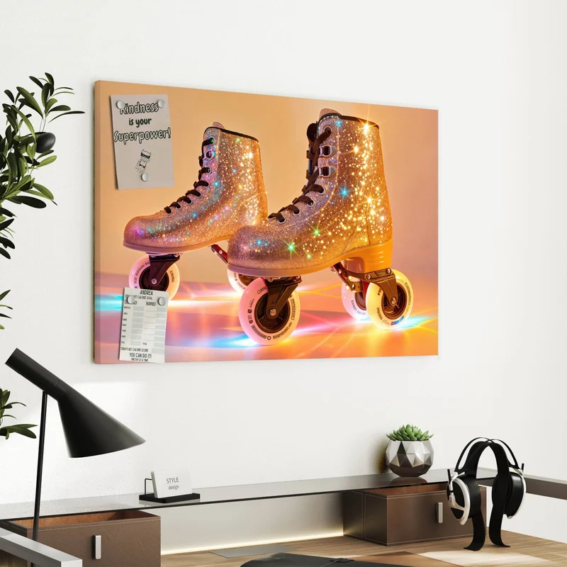 Metall Magnettafel - Glitzernde Rollschuhe
