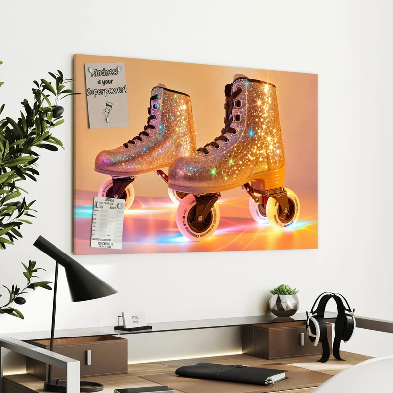Metall Magnettafel - Glitzernde Rollschuhe