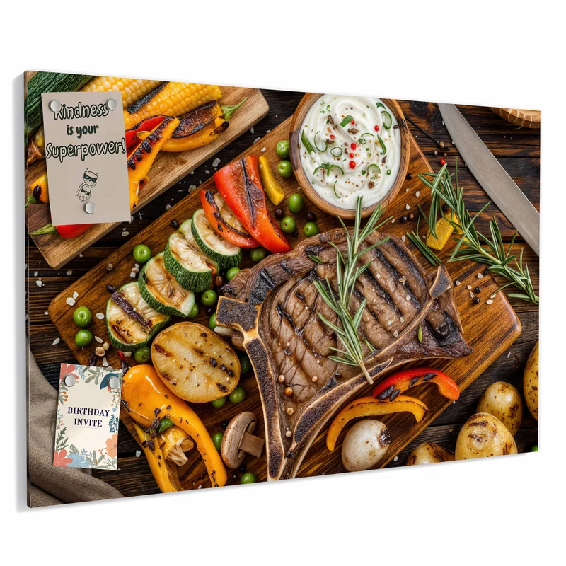 Metall Magnettafel - Steak mit Grillgemüse