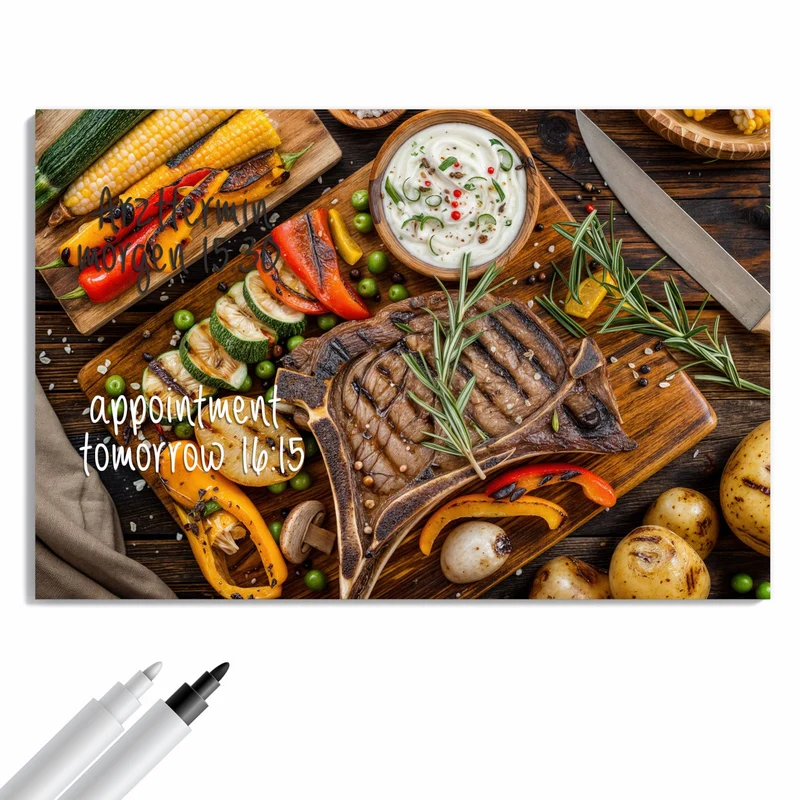 Metall Magnettafel - Steak mit Grillgemüse