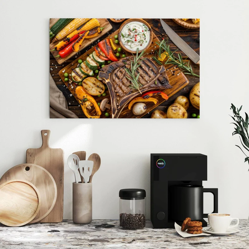 Metall Magnettafel - Steak mit Grillgemüse