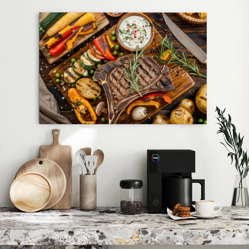 Metall Magnettafel - Steak mit Grillgemüse