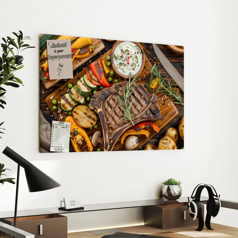 Metall Magnettafel - Steak mit Grillgemüse