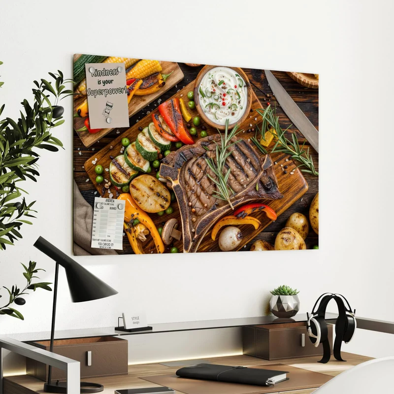 Metall Magnettafel - Steak mit Grillgemüse