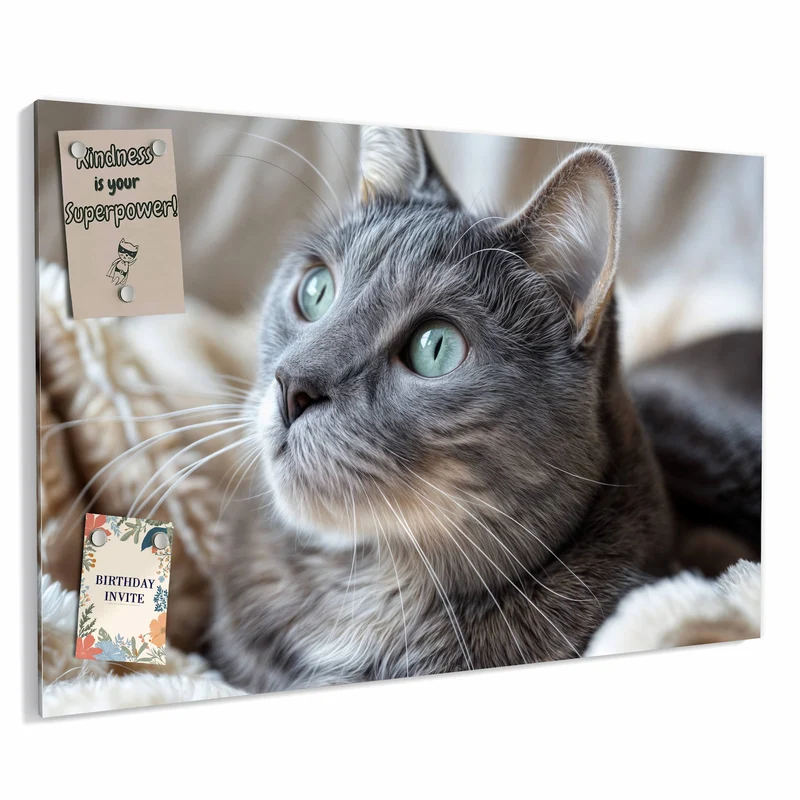 Metall Magnettafel - Graue Katze auf Decke