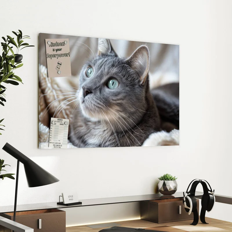 Metall Magnettafel - Graue Katze auf Decke