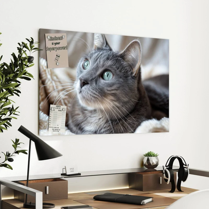 Metall Magnettafel - Graue Katze auf Decke