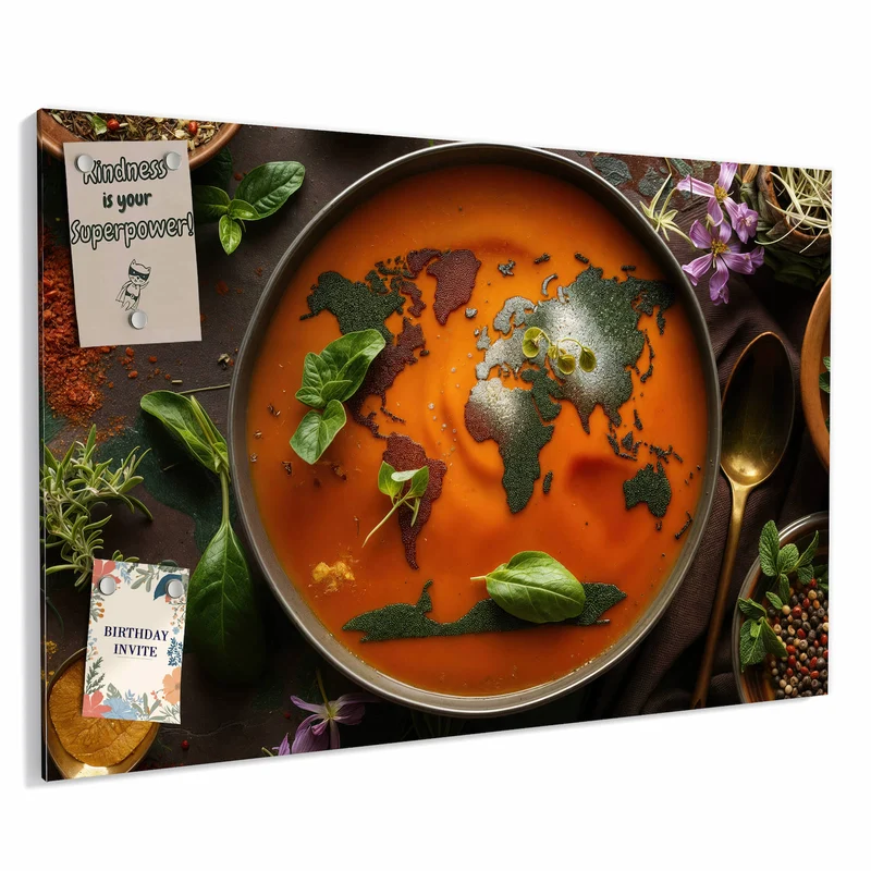 Metall Magnettafel - Suppe mit Weltkarte