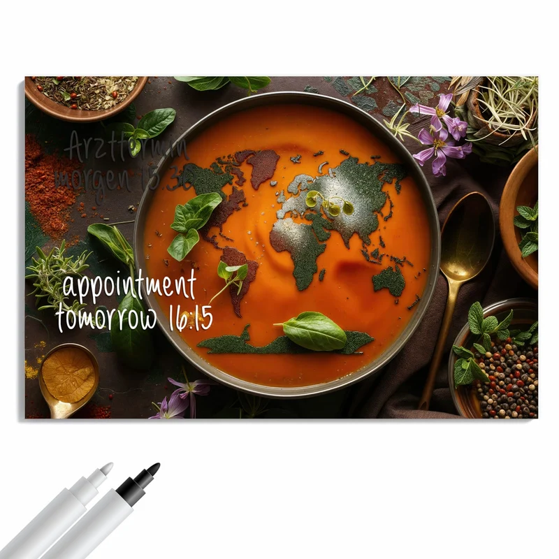 Metall Magnettafel - Suppe mit Weltkarte