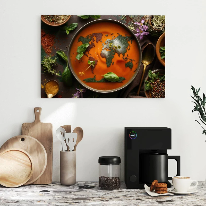 Metall Magnettafel - Suppe mit Weltkarte