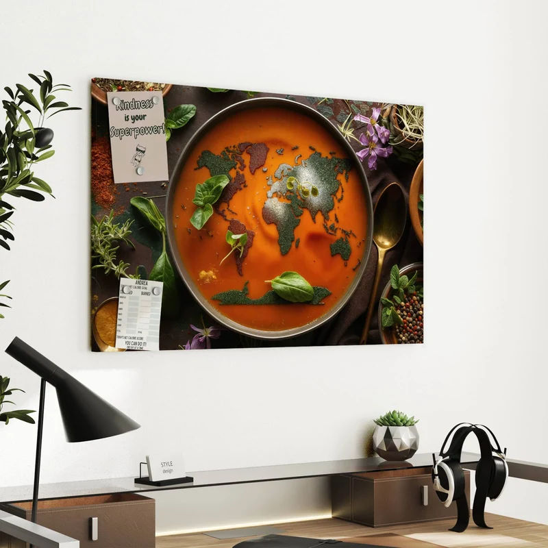 Metall Magnettafel - Suppe mit Weltkarte
