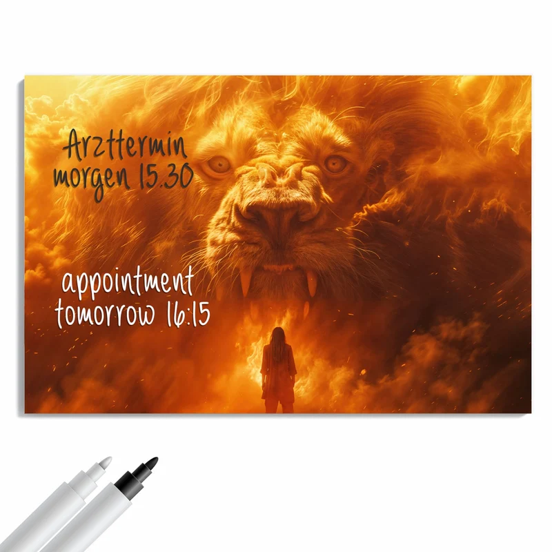 Metall Magnettafel - Löwe aus Feuer