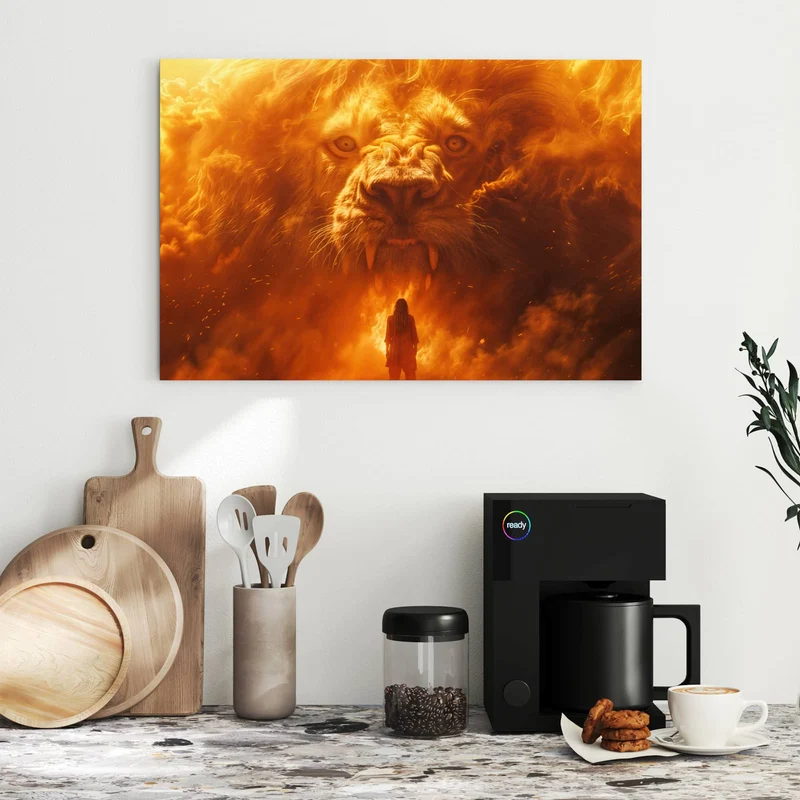 Metall Magnettafel - Löwe aus Feuer