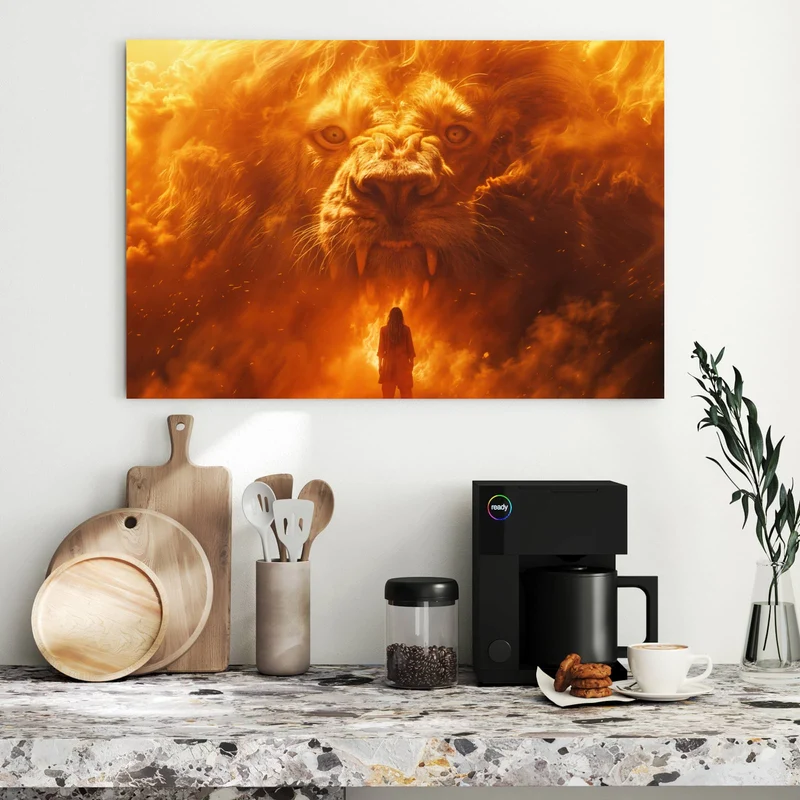 Metall Magnettafel - Löwe aus Feuer