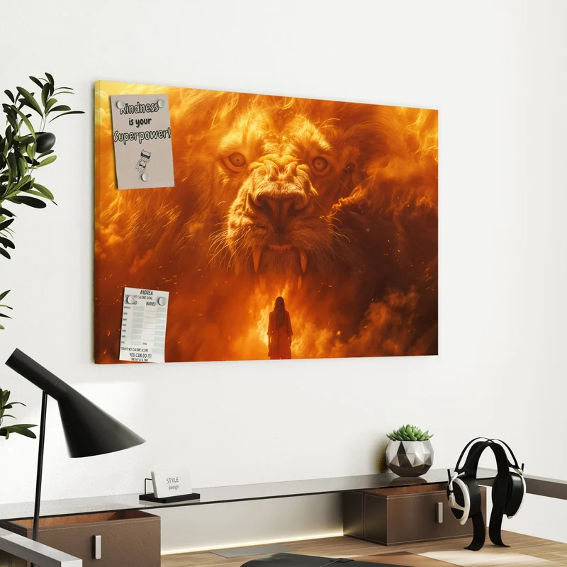 Metall Magnettafel - Löwe aus Feuer