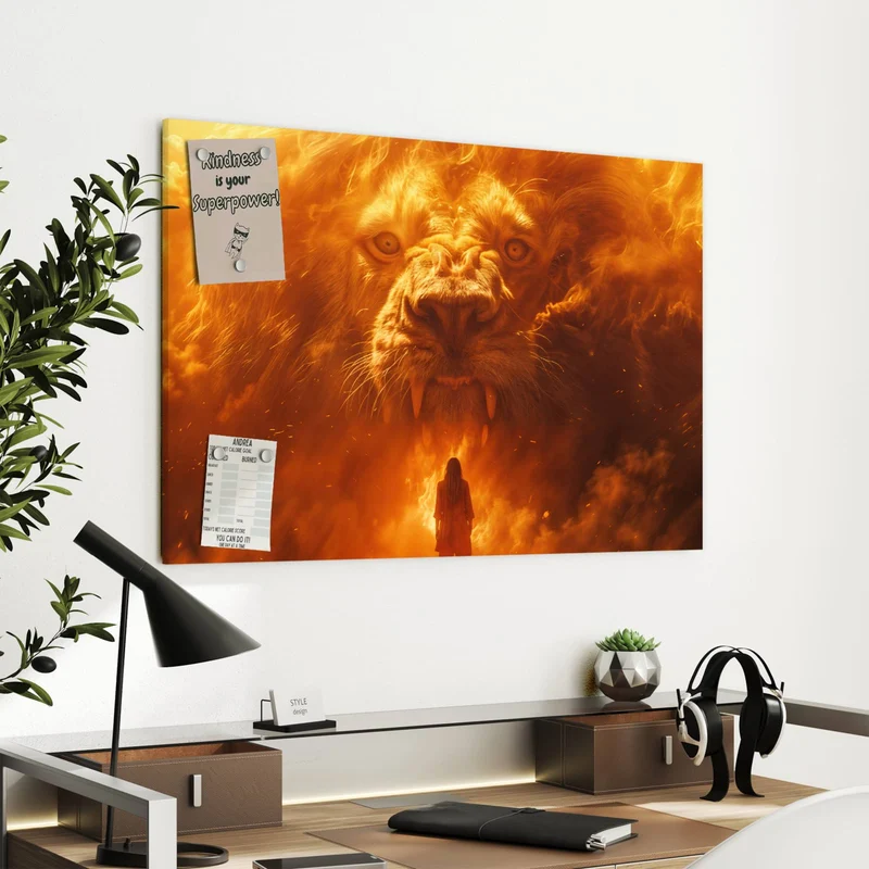 Metall Magnettafel - Löwe aus Feuer