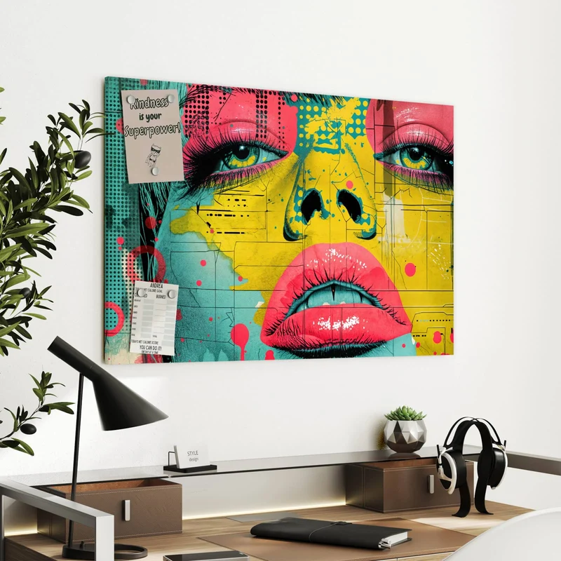 Metall Magnettafel - Gesicht in Gelb und Pink