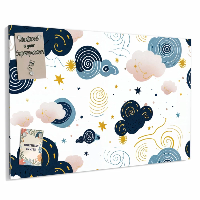 Metall Magnettafel - Blaue Wolken und Sterne