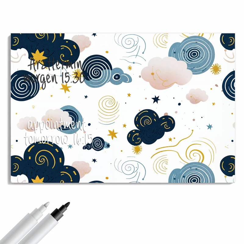 Metall Magnettafel - Blaue Wolken und Sterne