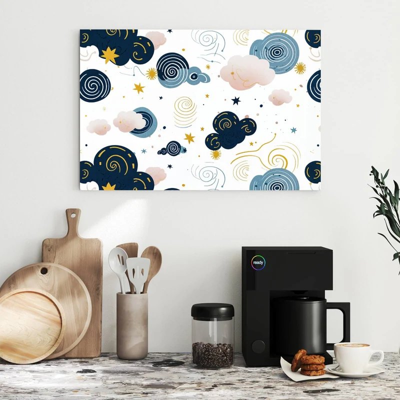 Metall Magnettafel - Blaue Wolken und Sterne