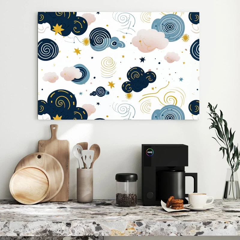 Metall Magnettafel - Blaue Wolken und Sterne