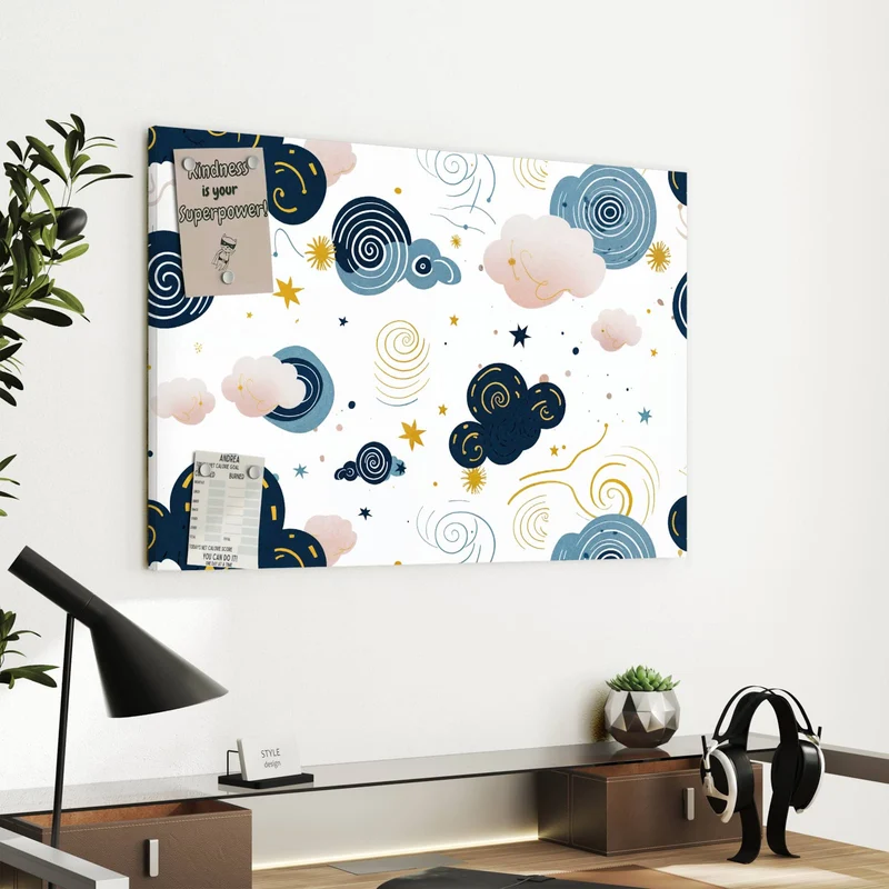 Metall Magnettafel - Blaue Wolken und Sterne