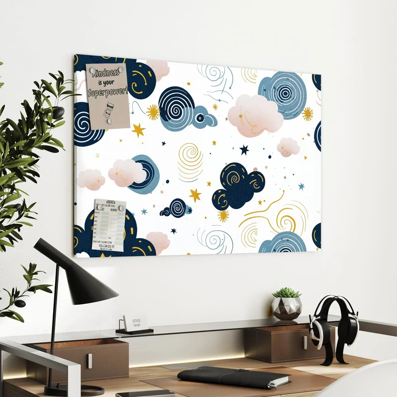 Metall Magnettafel - Blaue Wolken und Sterne