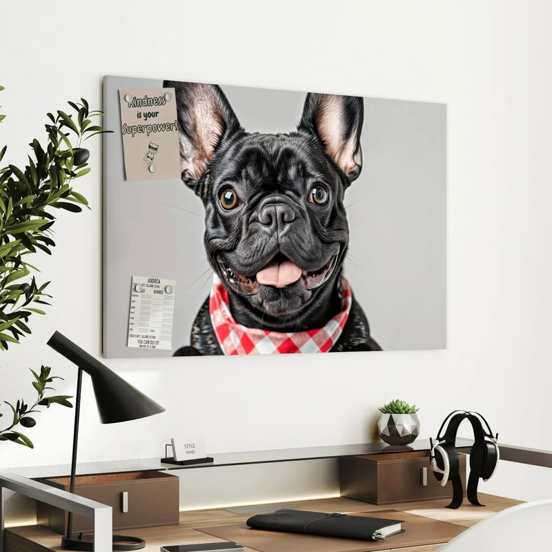 Metall Magnettafel - Bulldogge mit Halstuch