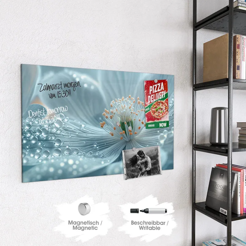 Glas Magnettafel - Eisblaue Blüte
