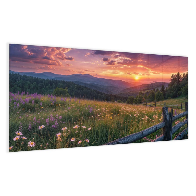 Glas Magnettafel - Blumenwiese mit Holzzaun