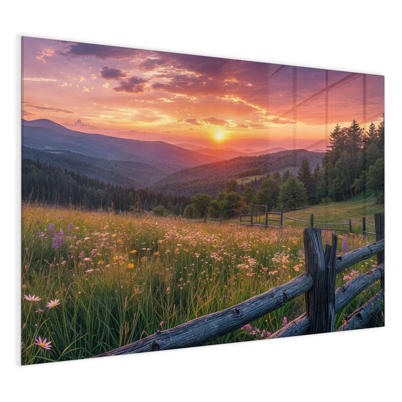 Glas Magnettafel - Blumenwiese mit Holzzaun
