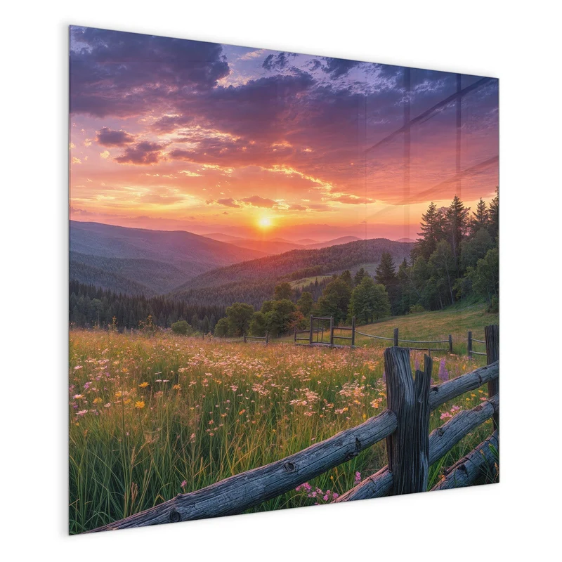 Glas Magnettafel - Blumenwiese mit Holzzaun